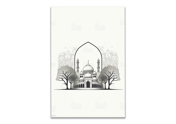 Moschee Zeichnung symetrisch Poster, Größe: 60x90 cm, Rahmen: Silber, image 