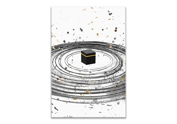 Kaaba Kunst im Wirbel abstrakte moderne Malerei Poster, Größe: 60x90 cm, Rahmen: Silber, image 